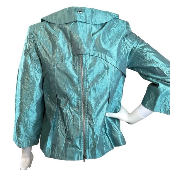 Emil Rutenberg Lightweight Swing Jacket Collared Teal Mint Blue Pinstripe Size 4 - Picture 2 of 9